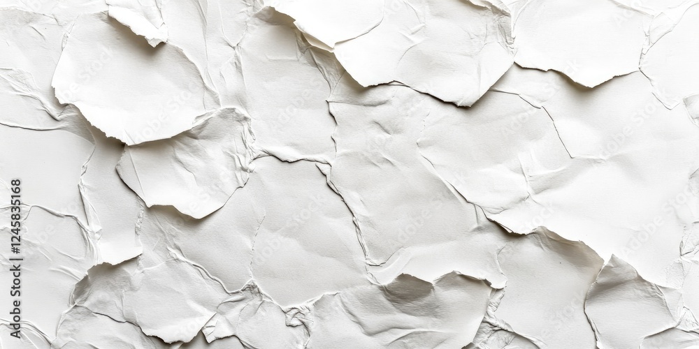 Aufkleber crumpled white paper texture featuring irregular folds and shadows in soft white tones, providing a 