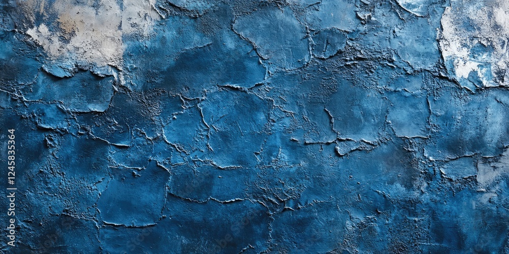 Poster textured abstract blue wall with varying shades of blue and gray, featuring cracks and rough surface