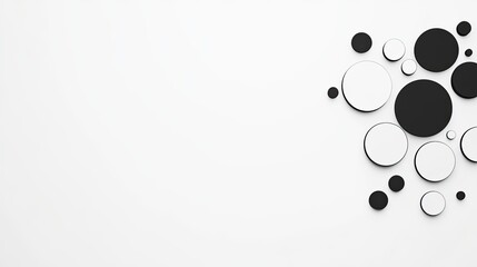 Abstract composition of black and white circles on a clean white background, ideal for design use