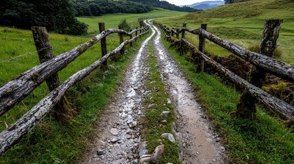 Fototapeta premium Rural road curves through green valley