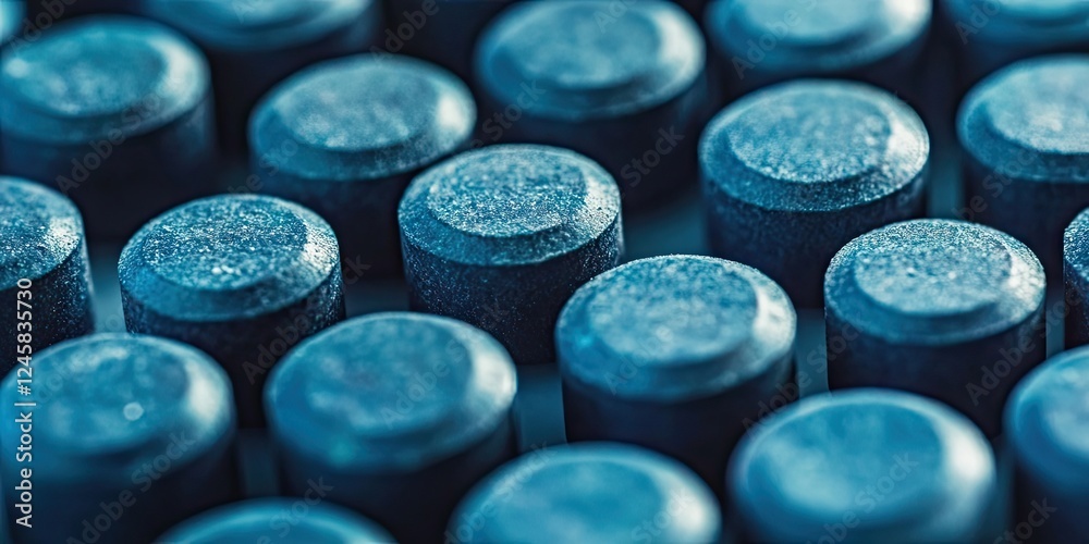 Fototapete close-up of textured dark blue metallic cylinders arranged in a symmetrical pattern, highlighting su