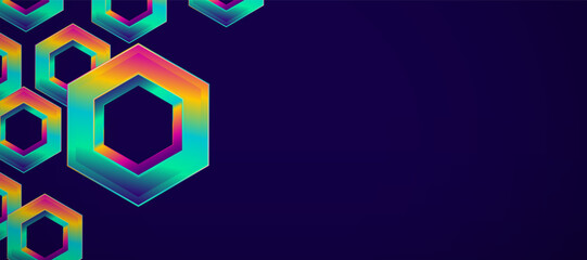 Holographic geometry abstract on blue background