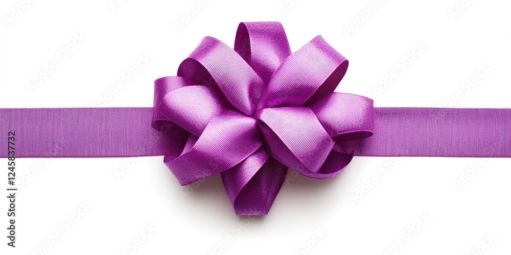 Aufkleber vibrant violet gift bow centered on a satin purple ribbon with smooth texture against a clean white 