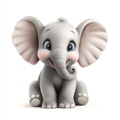 Naklejka premium Adorable baby elephant with oversized ears, isolated on white background