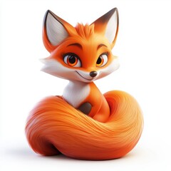 Obraz premium Adorable red fox with a bushy tail curled around, isolated on white background