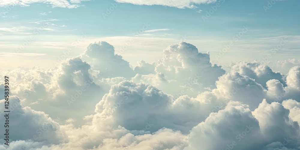 Aufkleber majestic fluffy white clouds against a soft blue sky creating a serene atmosphere with gentle lighti