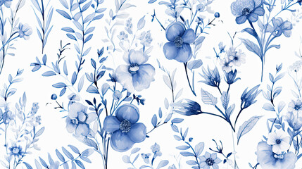 Blue Watercolor Floral Pattern Seamless Design for Textile and Wallpaper
