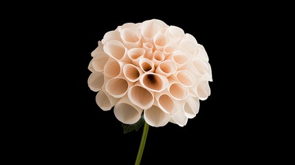 Close-Up of a Single Dahlia Flower with Soft Peach Petals Against a Deep Black Background in a Symmetrical, Geometric Composition