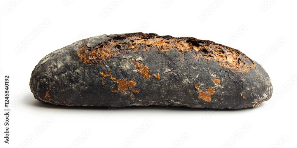 Aufkleber crusty dark bread loaf with black and brown tones positioned horizontally against a clean white back