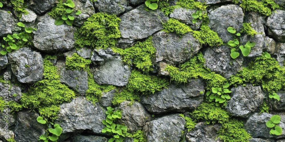 Leinwandbilder lush green moss and textured gray stones create a natural background perfect for text placement with