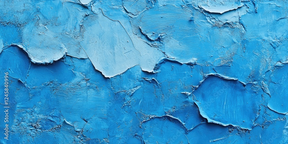 Aufkleber Textured blue wall with peeling paint in various shades of blue and gray, featuring rugged surfaces and irregular shapes creating depth.