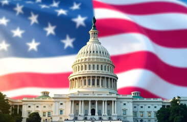 US Flag and Capitol. Washington D.C.