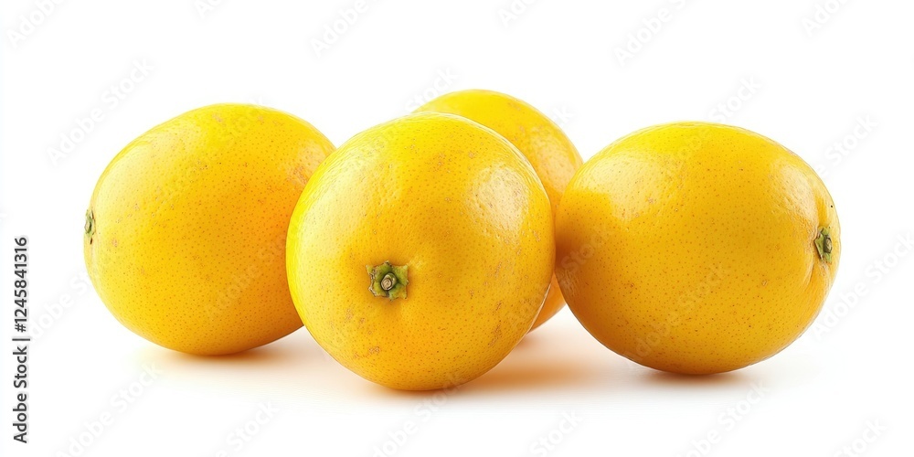 Poster yellow tropical fruits arranged in a cluster on a white background, showcasing their smooth surface 