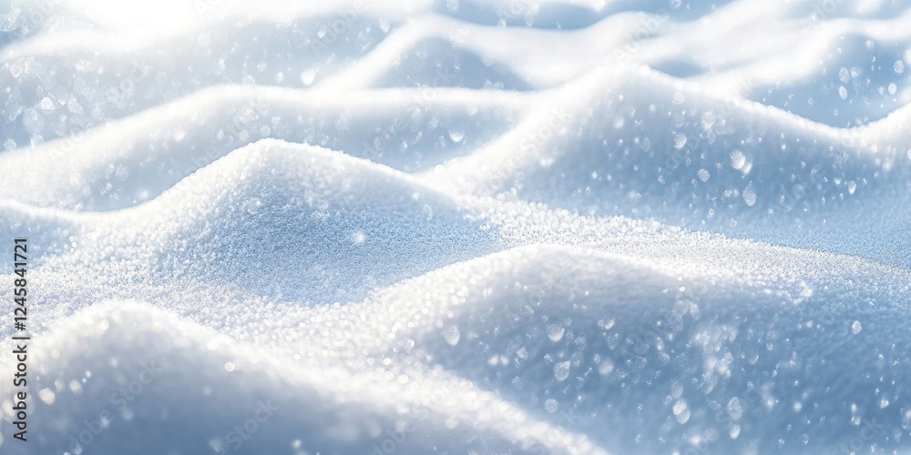 Aufkleber gentle undulating snow surface with soft white peaks and glimmering frost droplets, illuminated by b