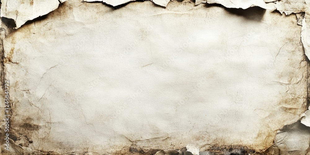 Fototapete weathered vintage paper texture with torn edges in shades of beige and brown, creating a rustic back