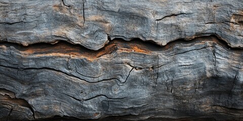 Weathered grey wood texture with deep grooves and subtle rust tones, showcasing the intricate patterns of tree trunks in a natural landscape.