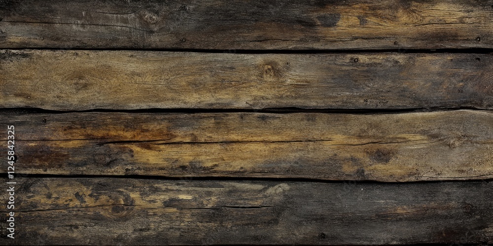Poster weathered wooden planks in dark brown and golden tones arranged horizontally, creating a rustic back
