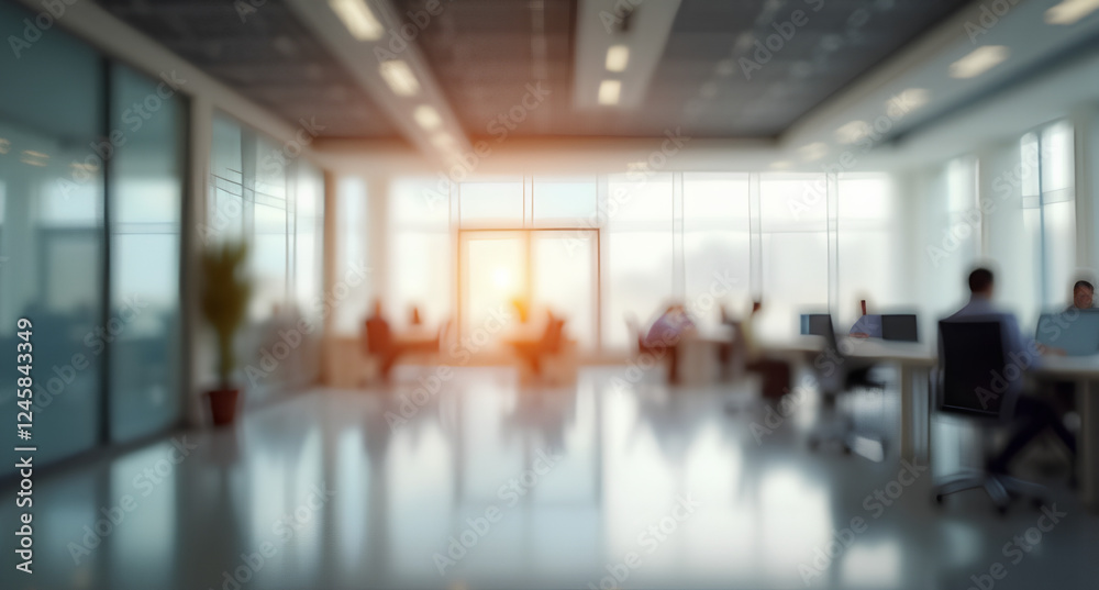 Wall mural blurred empty open space office. abstract light bokeh at office interior background for design