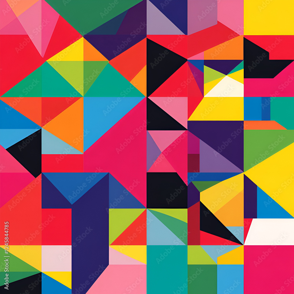 Poster geometric composition: a vibrant and dynamic abstract composition of geometric shapes and colorful p