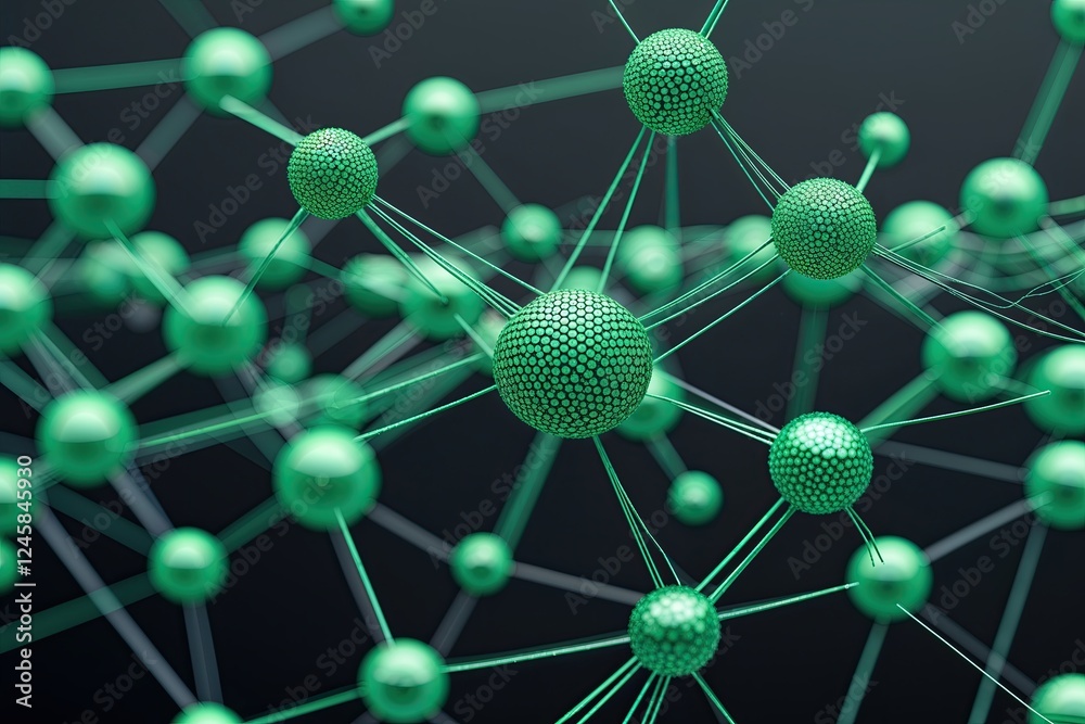 Poster digital networking visualization with mint green dots and lines