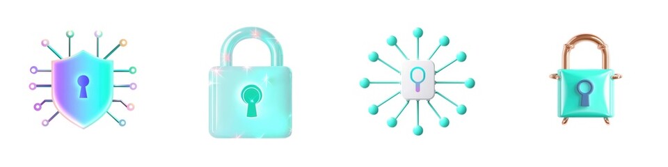 Illustrative icons representing security and protection with locks and shields in modern design.