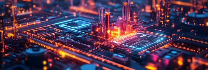 Naklejka premium futuristic digital interface showing production statistics