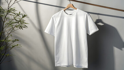 a-white-cotton-t-shirt-hanging mockup background