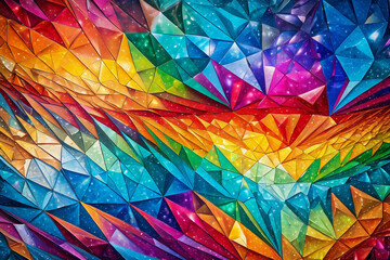 A Colorful miracle. a pattern of glowing multicolor ice mosaic     Triangulation granularity  background art 