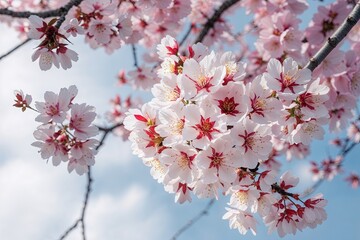 Obraz premium Stunning Cherry Blossom Flowers on Bright White Background in Spring Detail
