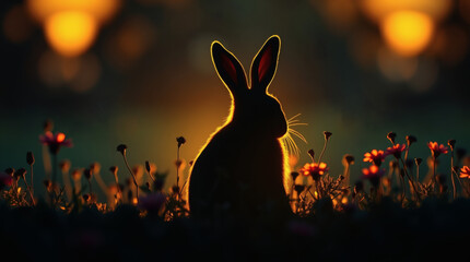 silhouette of  a rabbit in morning light | generative AI