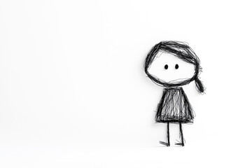 Fototapeta premium Minimalist hand drawn girl figure.Abstract and artistic pencil sketch Copy and text space.