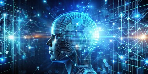 Fototapeta premium Abstract of artificial intelligence technology with futuristic digital design elements, AI