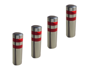 Bollard metal in shine with red lines in a transparent background for traffic outdoor safety or barrier