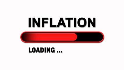 INFLATION lettering in black color - red loading progress bar on white background - 3D Illustration