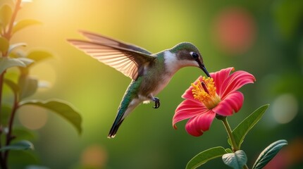 Fototapeta premium Hummingbird sipping nectar from a bloom