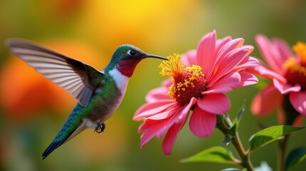 Fototapeta premium Hummingbird sipping nectar from a bloom