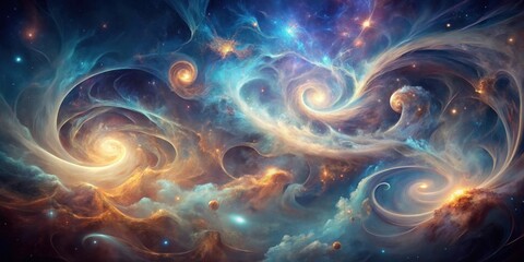 Fototapeta premium Cosmic swirls in a misty, ethereal nebula background with tendrils of smoke-like fractals dancing across the canvas , mist