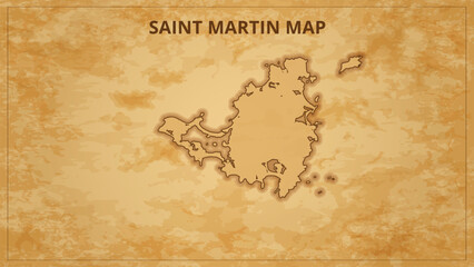 A Vintage Map Depicting the Borders of the Saint Martin. Saint Martin map with federal states in A vintage map based background, Political Saint Martin Map