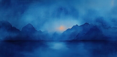 Fototapeta premium blue watercolor abstract background texture with fluid ink stains and soft diffusion