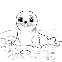 Obraz premium Adorable Baby Seal Coloring Page Icy Waters Illustration