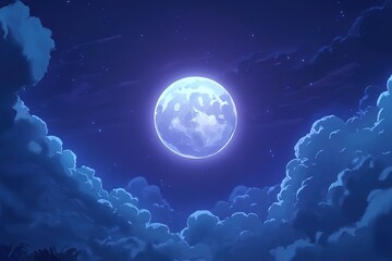 Majestic Full Moon Night Sky: Serene Lunar Glow Illuminating the Dark Heavens, a Breathtaking Celestial View, Perfect for Dreamy Backgrounds, Night Photography, Astronomy Projects, Mystical Art, and  