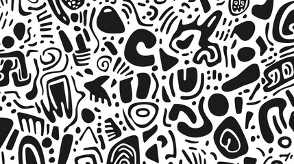 Obraz premium very minimalist white doodle patterndoodle seamless pattern Black and white abstract background.