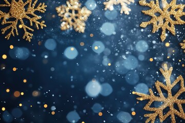 Fototapeta premium Midnight Sparkle: Luxurious Dark Blue Background with Golden Glittering Accent. Perfect for elegant designs, invitations, websites, branding, and presentations. Adds a touch of opulence and 