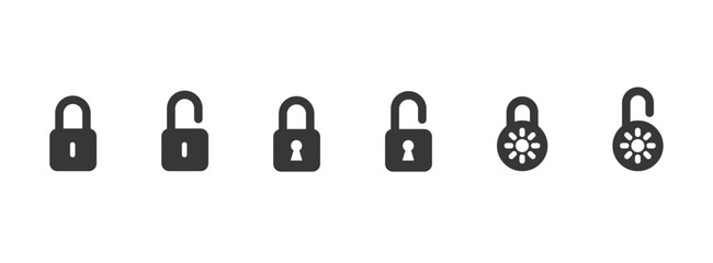 Lock Open and Lock Closed Icons. Lock icon set. Padlock open and closed. Locked and unlocked icon. Security symbol.
