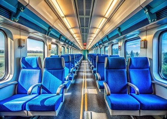 Naklejka premium Empty blue train seats, candid AI art.