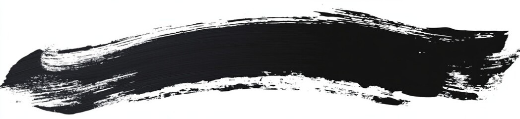 Black ink brush stroke on white, textured background, design element