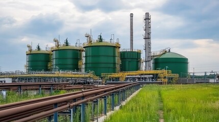 Obraz premium Petrochemical gas separation facility with futuristic industrial architecture and precision engineering