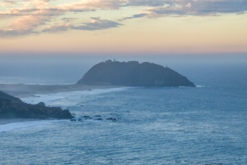 Highway 1 and Big Sur along the Pacific Ocean coast, beautiful landscape and aerial view, sunset, sunrise, fog. Concept, travel, vacation, weekend