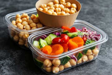 Healthy chickpeas salad meal prep containers kitchen