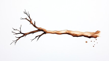 A detailed illustration of a branch with intricate bark and twigs on a white background